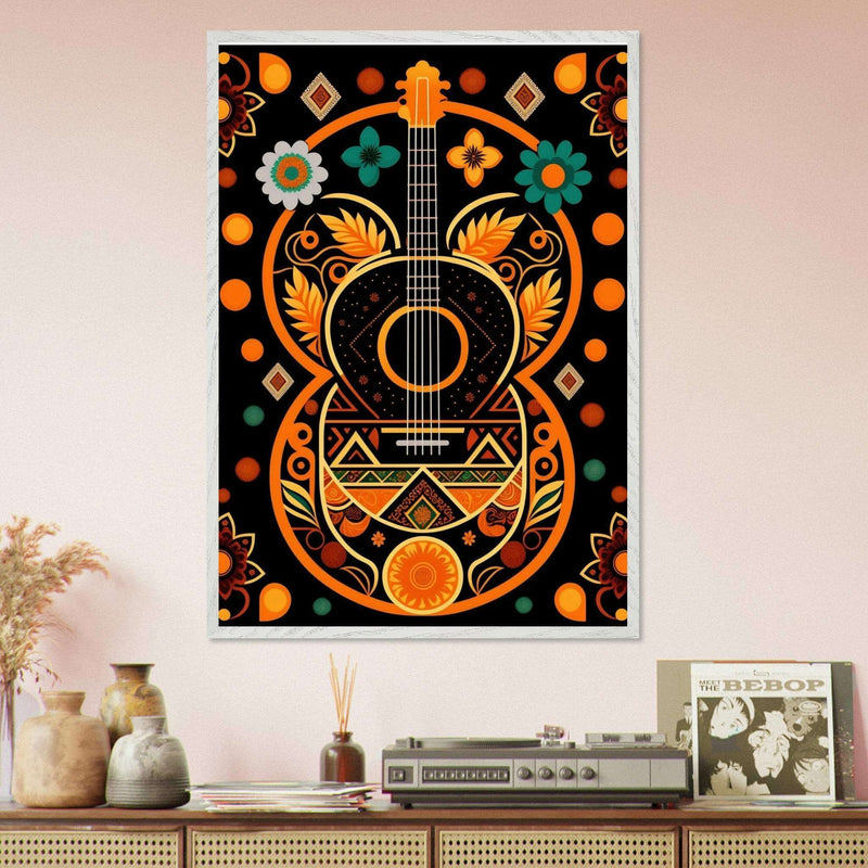 Boho Guitar Dreams Cubism Style Folk Art Design Poster Wall Art - Vibrantwalls