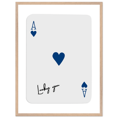 Lucky You Ace of Hearts - Framed Poker Card Art, Minimalist Eclectic Decor, Eco-Friendly Wood Frame - Vibrantwalls