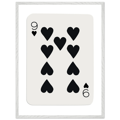 Minimalist Nine of Hearts Poker Card Print - Mounted Framed Eco-Friendly Wall Art in Various Sizes & Frame Finishes - Vibrantwalls