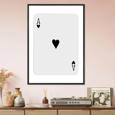 Ace of Hearts Minimalist Poker Card Art - Eco-Friendly Mounted Framed Poster, Choice of Frame Finish & Size - Vibrantwalls