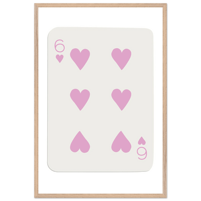 Minimalist Pink Six of Hearts Poker Card Print - Mounted Framed Eco-Friendly Wood Art - Vibrantwalls