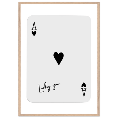 Lucky You Ace of Hearts Poker Card Print - Framed Wall Art, Eco-Friendly Wood Frame in Black, White, or Natural - Vibrantwalls