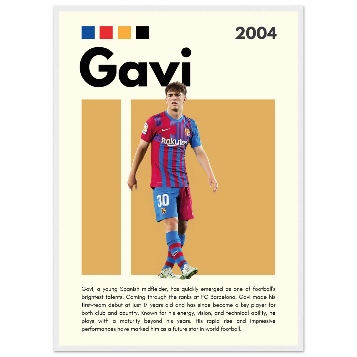 Gavi FC Barcelona Soccer Framed Football Poster 50x70 cm 20x28″ White frame Vibrantwalls