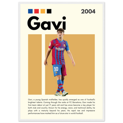 Gavi FC Barcelona Soccer Framed Football Poster 50x70 cm 20x28″ White frame Vibrantwalls