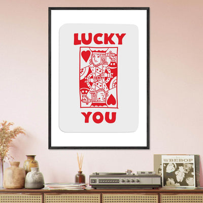 Lucky You Poker Card Art Print - Two of Hearts King - Framed Poster with Eco-Friendly Wood Frame - Vibrantwalls