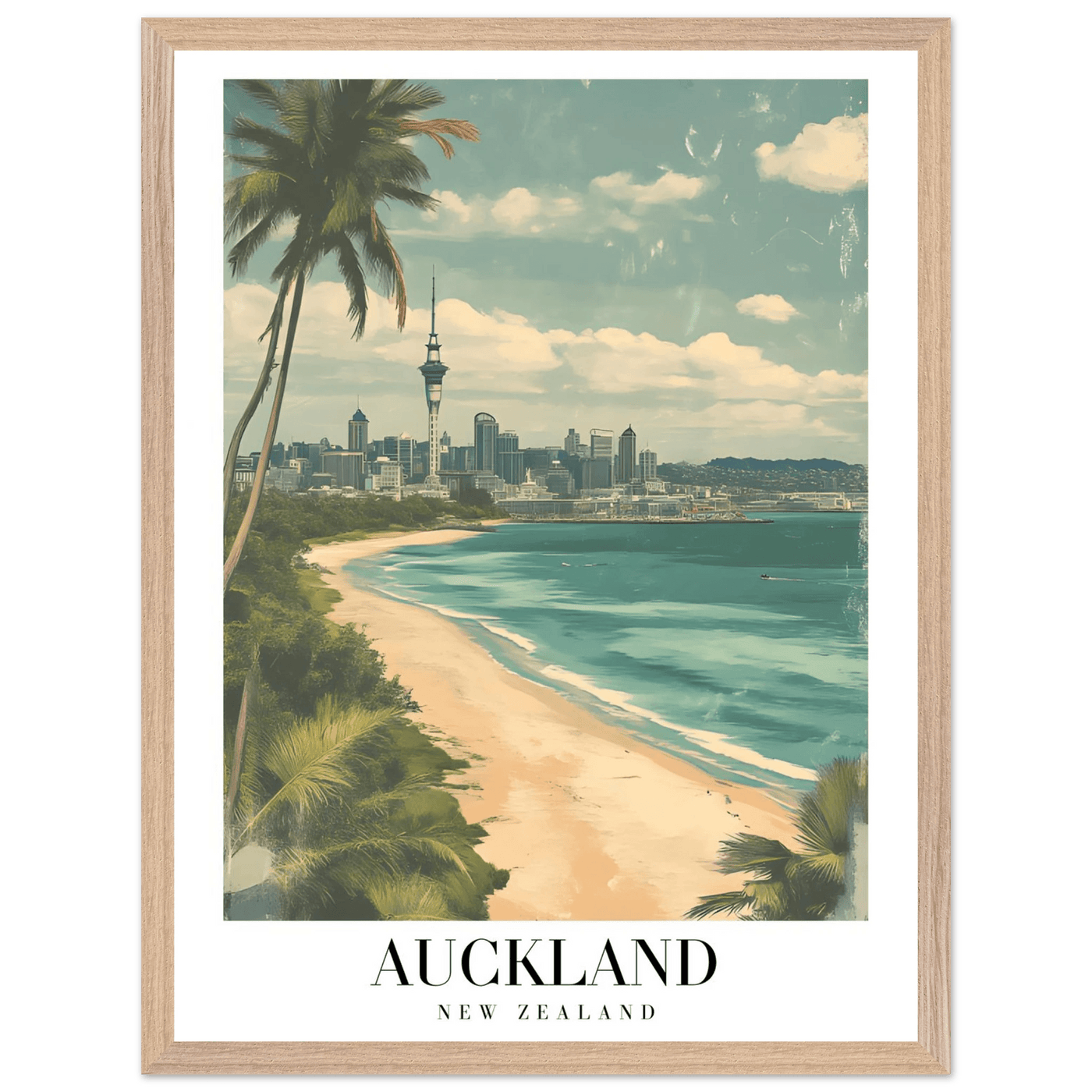 Auckland New Zealand Framed Poster – Vintage Coastal City Travel Wall Art with Wooden Frame Options - Vibrantwalls