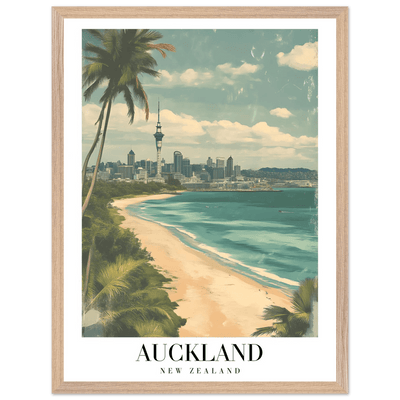 Auckland New Zealand Framed Poster – Vintage Coastal City Travel Wall Art with Wooden Frame Options - Vibrantwalls