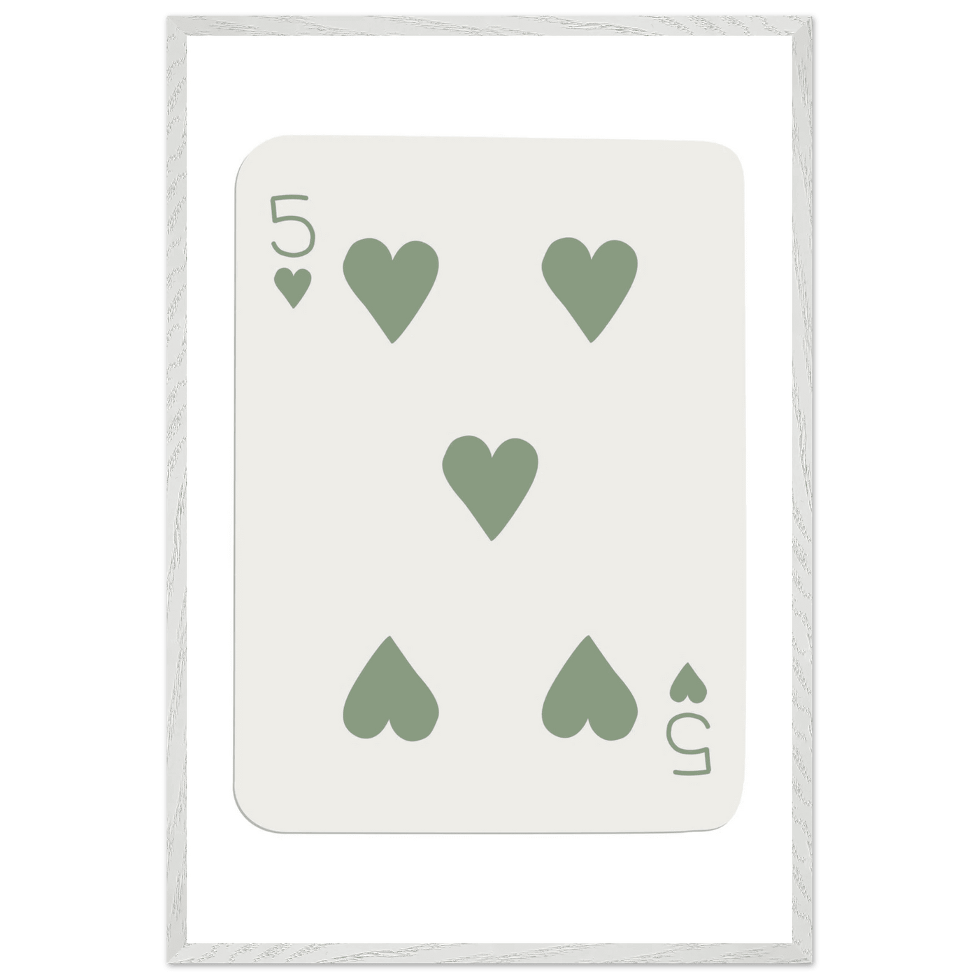 Five of Hearts Poker Card Print - Sage Green Aesthetic Framed Art, Eco-Friendly Wood Frame in Multiple Sizes - Vibrantwalls