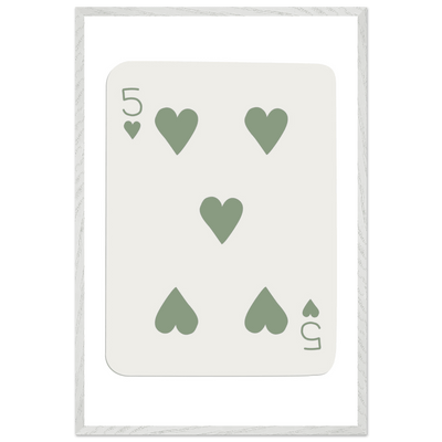 Five of Hearts Poker Card Print - Sage Green Aesthetic Framed Art, Eco-Friendly Wood Frame in Multiple Sizes - Vibrantwalls