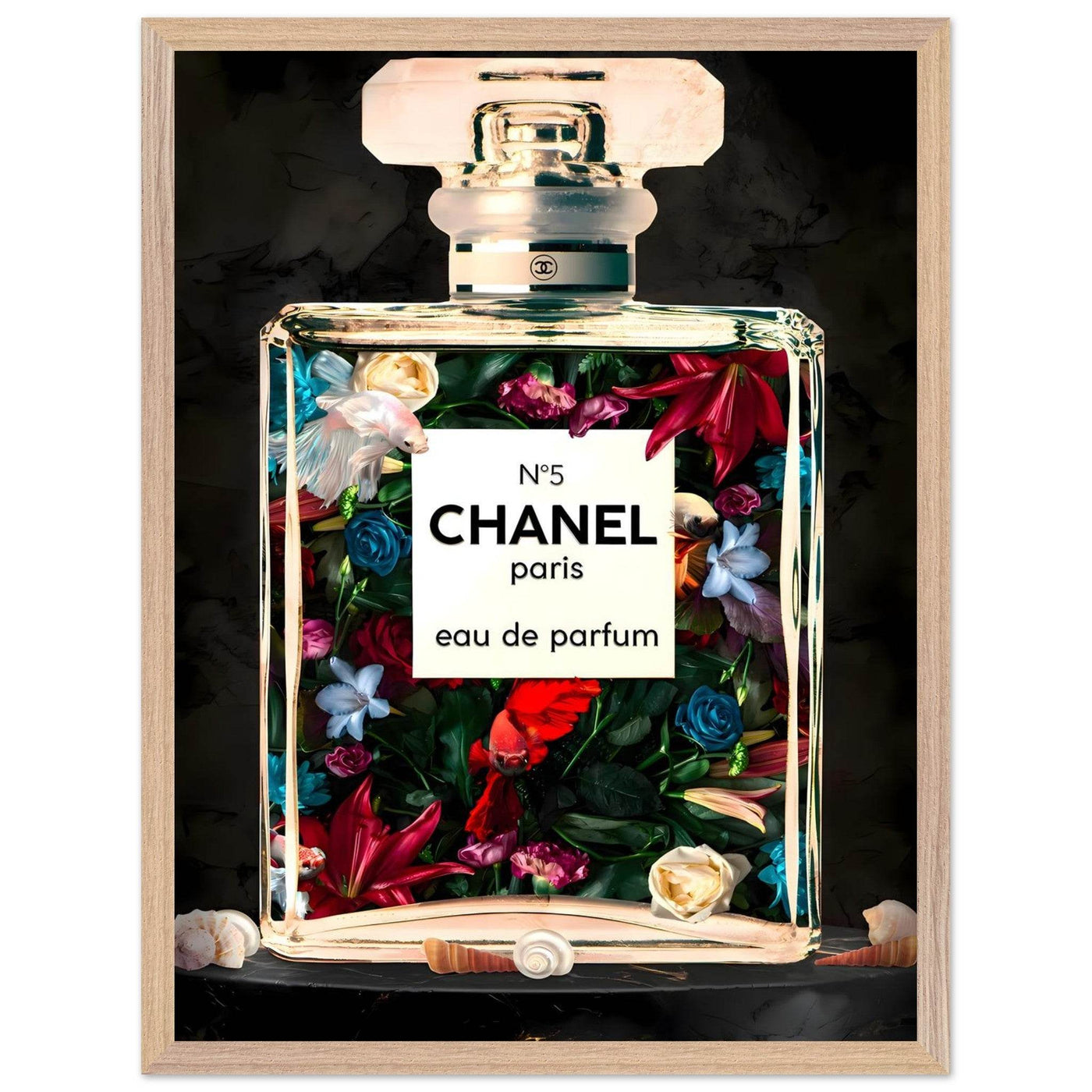 Chanel No. 5 Floral Fantasy Framed Art Print: A Timeless Blend of Iconic Fragrance and Vibrant Botanicals - Vibrantwalls