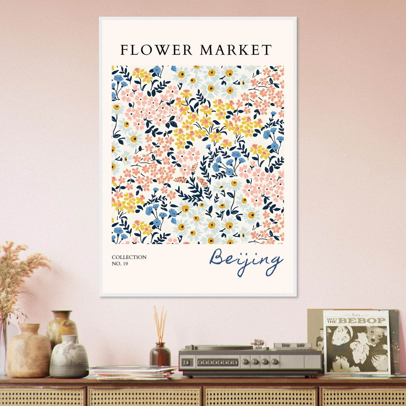 Flower Market Beijing Framed Poster – Whimsical Floral Art Print in Pastel Hues | Ready-to-Hang Wall Decor - Vibrantwalls