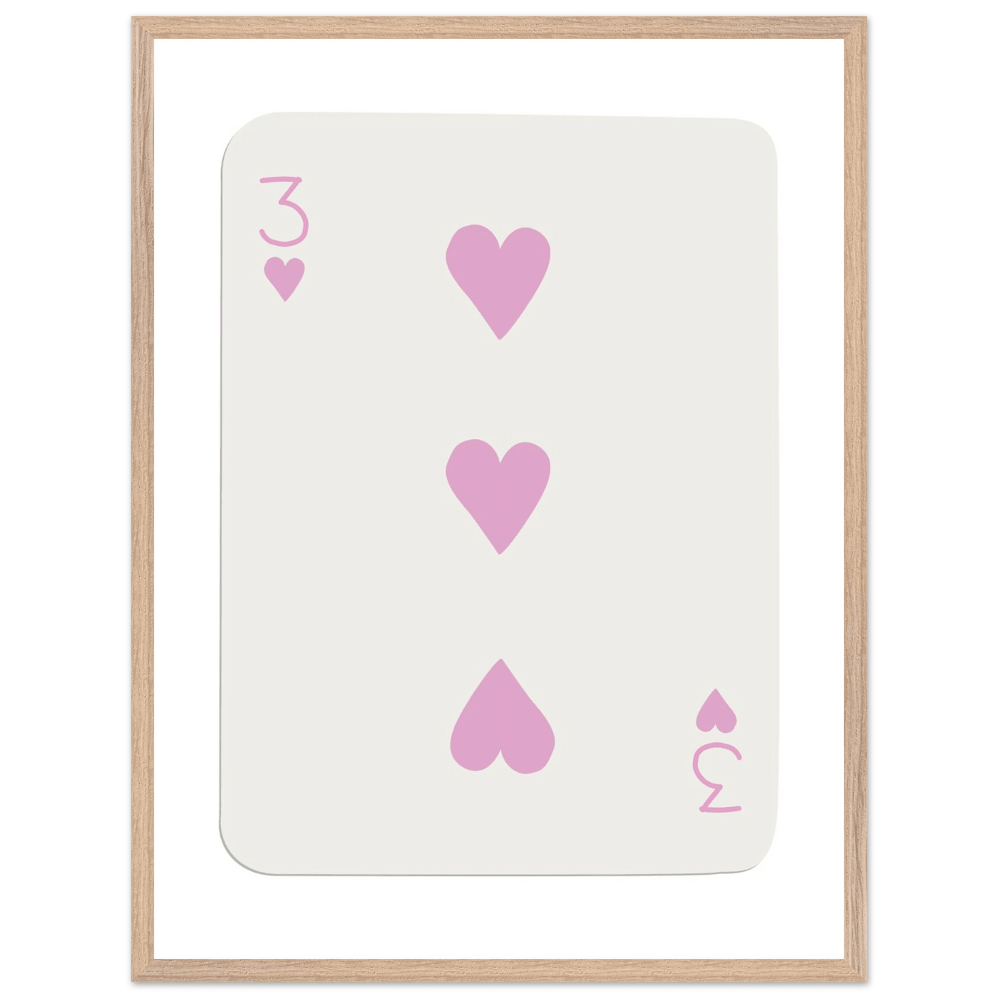 Three of Hearts Poker Card Print - Soft Pink Mounted Framed Poster Art, Eco-Friendly Wood Frame - Vibrantwalls