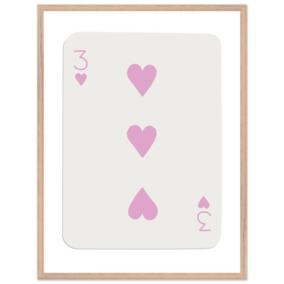 Three of Hearts Poker Card Print - Soft Pink Mounted Framed Poster Art, Eco-Friendly Wood Frame - Vibrantwalls