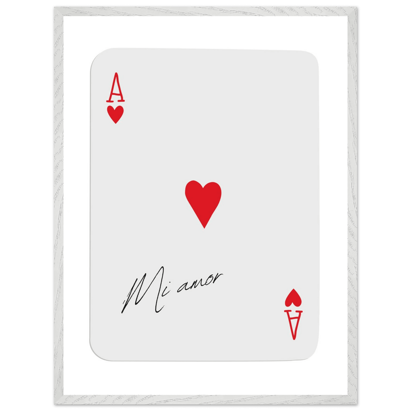 Mi Amor Ace of Hearts - Framed Poker Card Art Print, Eco-Friendly Wood Frame & Shatterproof Plexiglass - Vibrantwalls