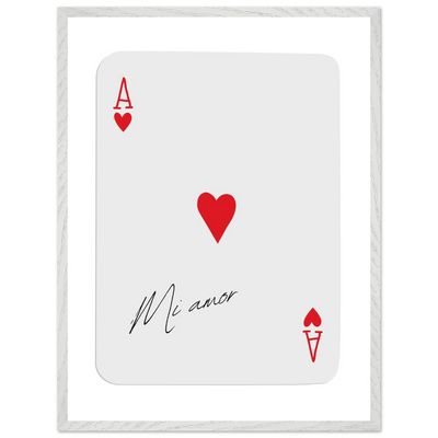 Mi Amor Ace of Hearts - Framed Poker Card Art Print, Eco-Friendly Wood Frame & Shatterproof Plexiglass - Vibrantwalls