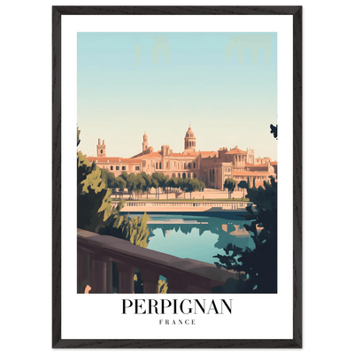 Perpignan France Framed Poster – Vintage Cityscape Wall Art with Wooden Frame - Vibrantwalls