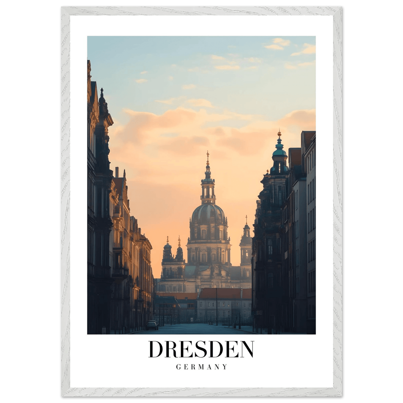 Dresden Germany Framed Poster – Warm Sunset Cityscape Wall Art with Wooden Frame Options - Vibrantwalls