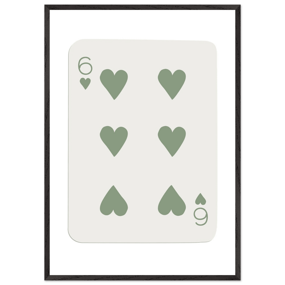 Minimalist Six of Hearts Poker Card Print - Mounted & Framed Art in Eco-Friendly Wood, Choose Your Size & Frame - Vibrantwalls