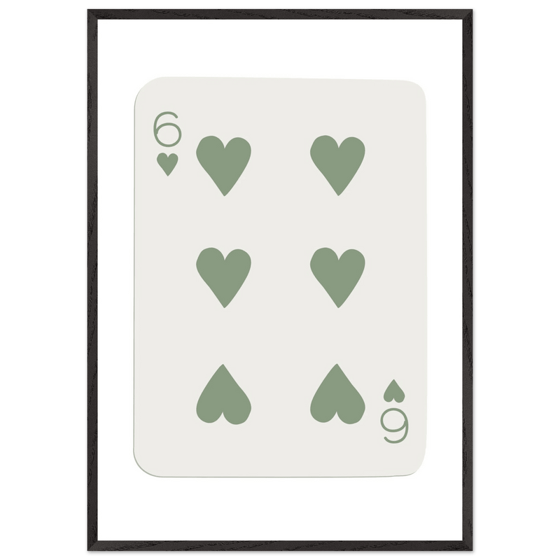 Minimalist Six of Hearts Poker Card Print - Mounted & Framed Art in Eco-Friendly Wood, Choose Your Size & Frame - Vibrantwalls