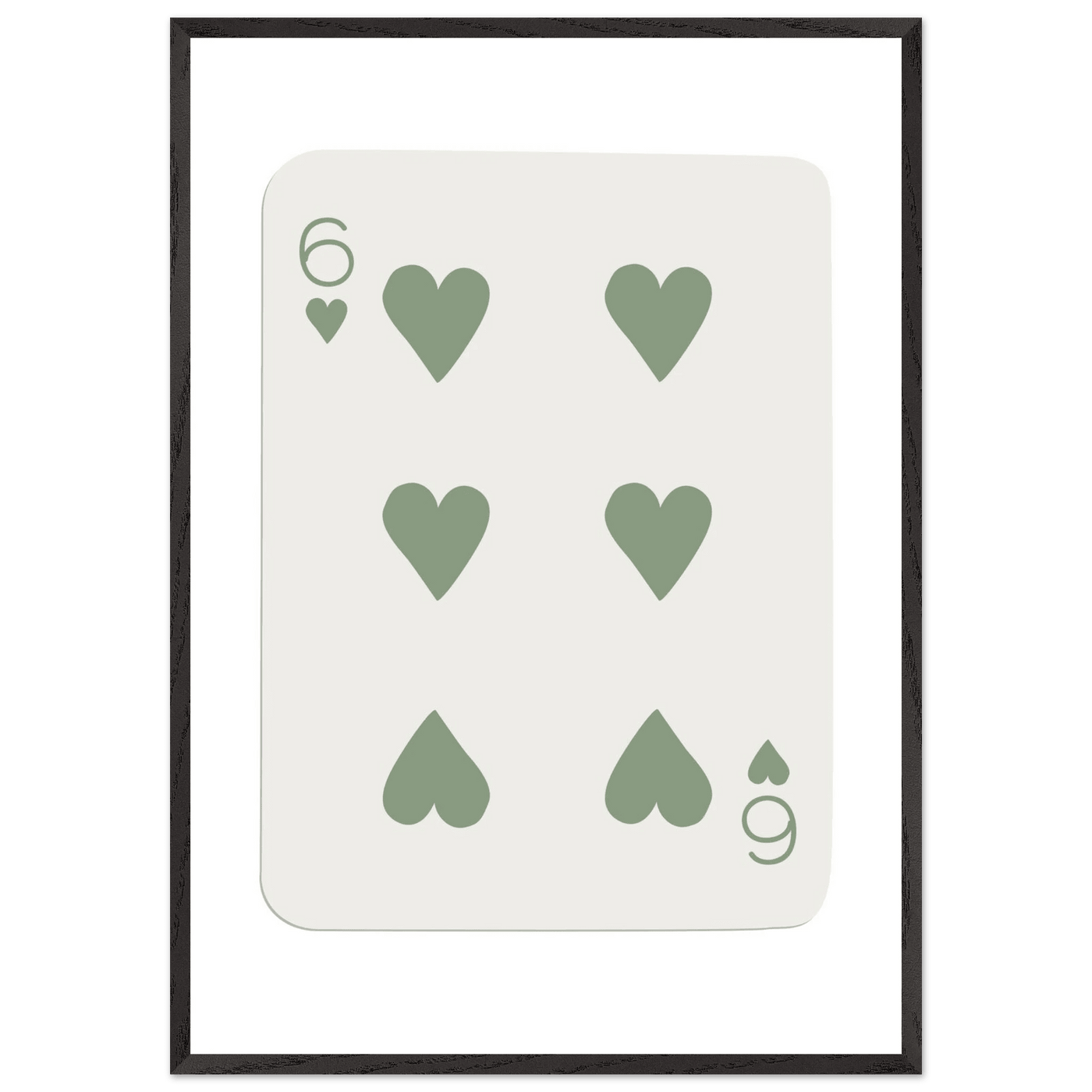 Minimalist Six of Hearts Poker Card Print - Mounted & Framed Art in Eco-Friendly Wood, Choose Your Size & Frame - Vibrantwalls