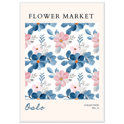 Oslo Flower Market Watercolor Blush Pink Ocean Blue - Wall Art - Vibrantwalls