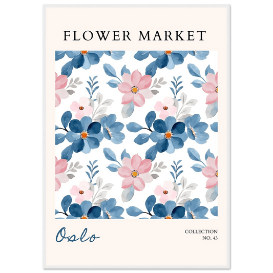 Oslo Flower Market Watercolor Blush Pink Ocean Blue - Wall Art - Vibrantwalls