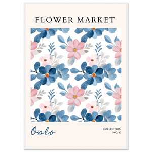 Oslo Flower Market Framed Poster – Watercolor Blooms in Blush Pink & Ocean Blue | Ready-to-Hang Wall Art - Vibrantwalls