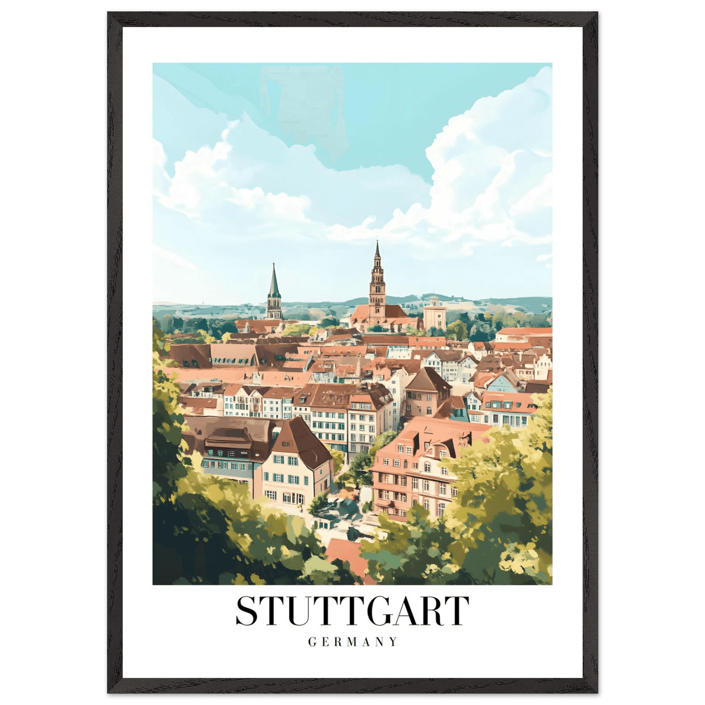 Stuttgart Germany Framed Poster – Vintage European Cityscape Wall Art with Customizable Wooden Frame - Vibrantwalls