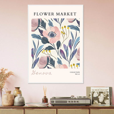 Flower Market 'Genova' Framed Poster – Blush & Indigo Floral Art Print | Ready-to-Hang Botanical Decor - Vibrantwalls
