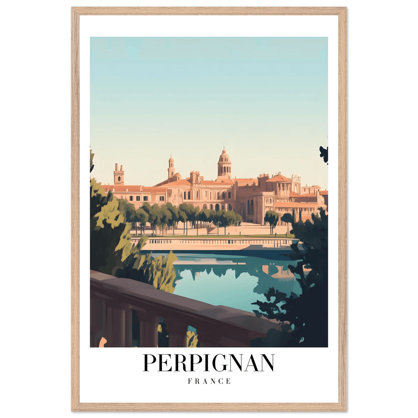 Perpignan France Framed Poster – Vintage Cityscape Wall Art with Wooden Frame - Vibrantwalls