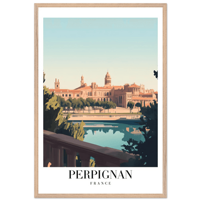 Perpignan France Framed Poster – Vintage Cityscape Wall Art with Wooden Frame - Vibrantwalls