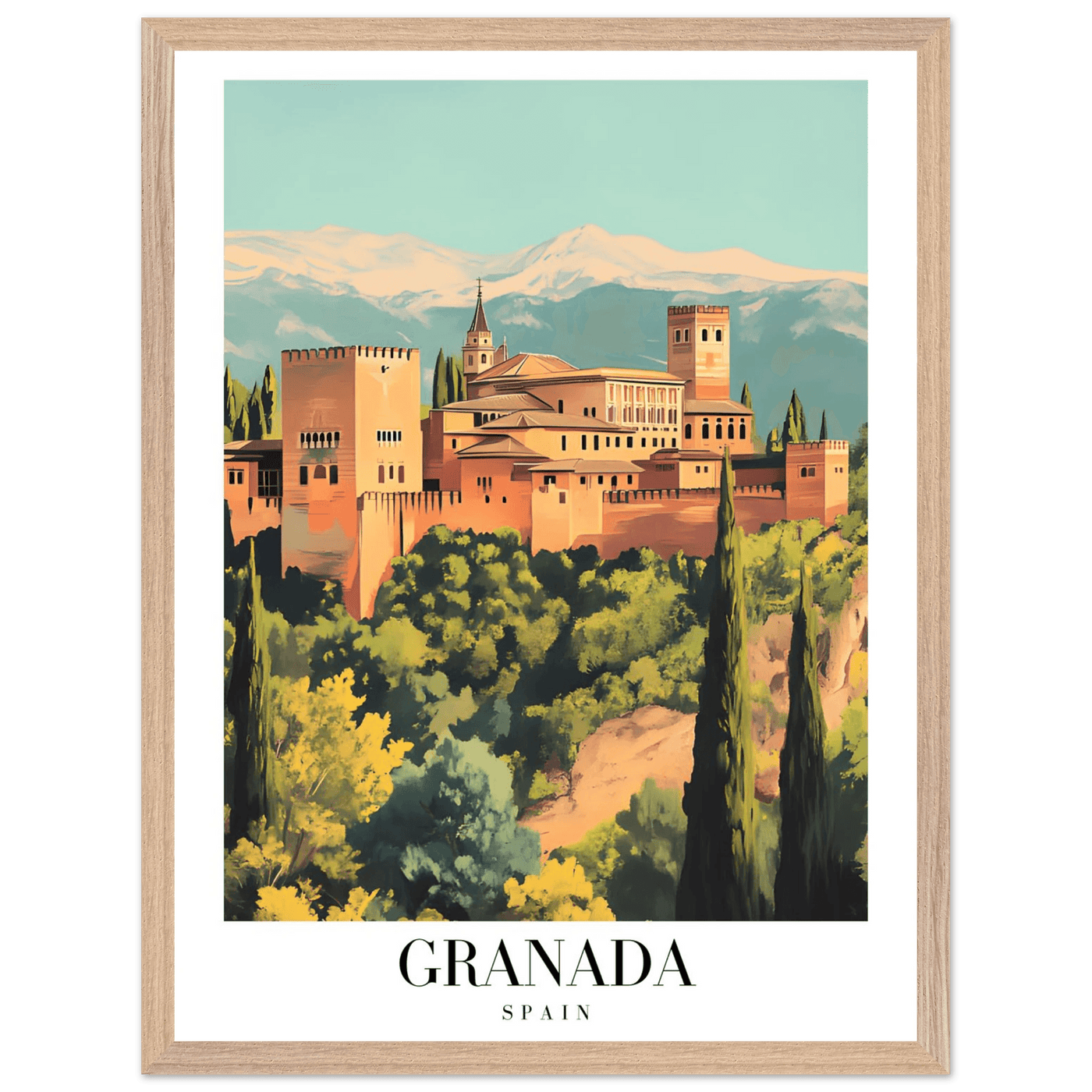 Granada Spain Framed Poster – Vintage Travel Wall Art with Wooden Frame - Vibrantwalls