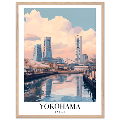 Yokohama Japan Framed Poster – Serene Pastel Cityscape Wall Art with Wooden Frame - Vibrantwalls