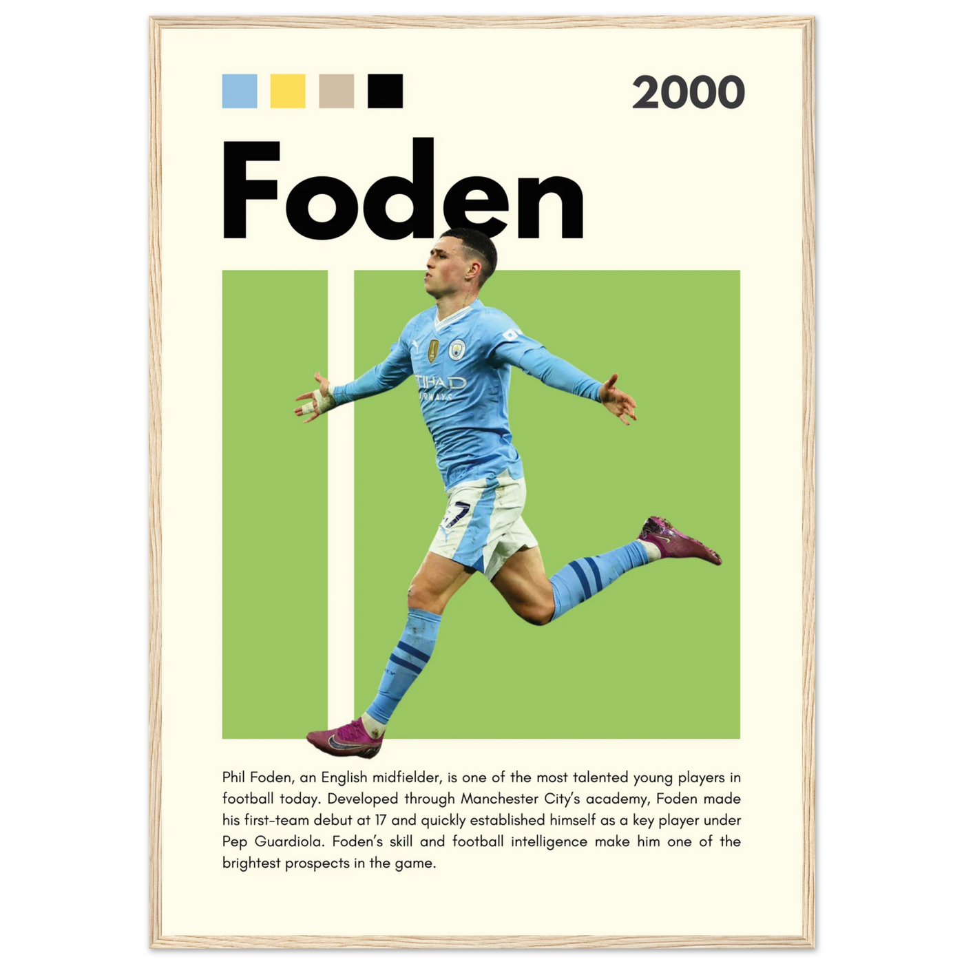 Phil Foden Manchester City Football Legend Poster A1 (59.4 x 84.1 cm) Wood frame Vibrantwalls