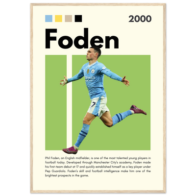 Phil Foden Manchester City Football Legend Poster A1 (59.4 x 84.1 cm) Wood frame Vibrantwalls