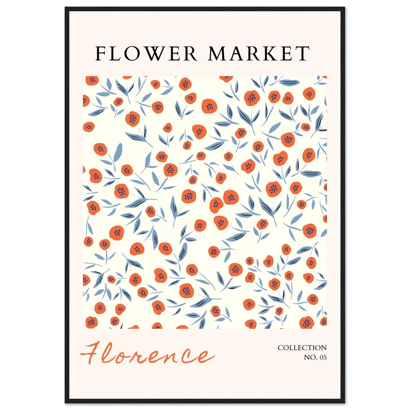 Florence Flower Market Art Print – Vibrant Orange Poppies & Blue Leaves | Framed & Ready-to-Hang Wall Art - Vibrantwalls