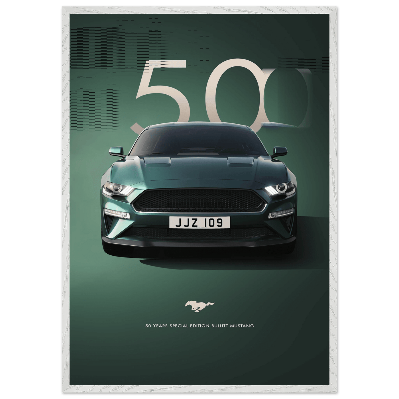1968 Bullitt Mustang GT - 50th Anniversary Framed Poster | Iconic Dark Highland Green, Ready-to-Hang Wall Art - Vibrantwalls