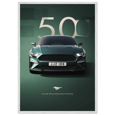 1968 Bullitt Mustang GT - 50th Anniversary Framed Poster | Iconic Dark Highland Green, Ready-to-Hang Wall Art - Vibrantwalls