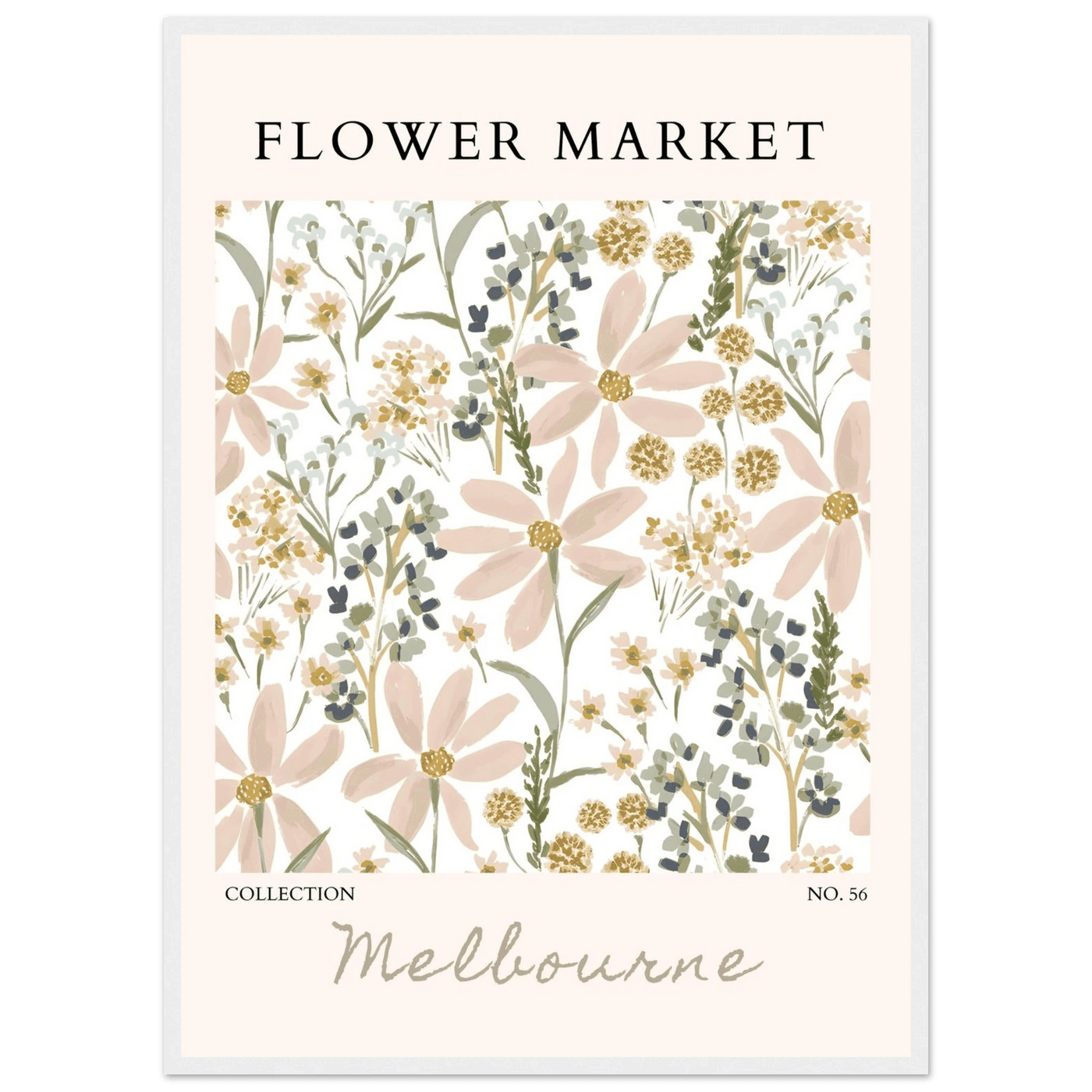 Flower Market Melbourne Framed Poster – Blush Floral & Sage Green Art Print | Ready-to-Hang Wall Decor - Vibrantwalls