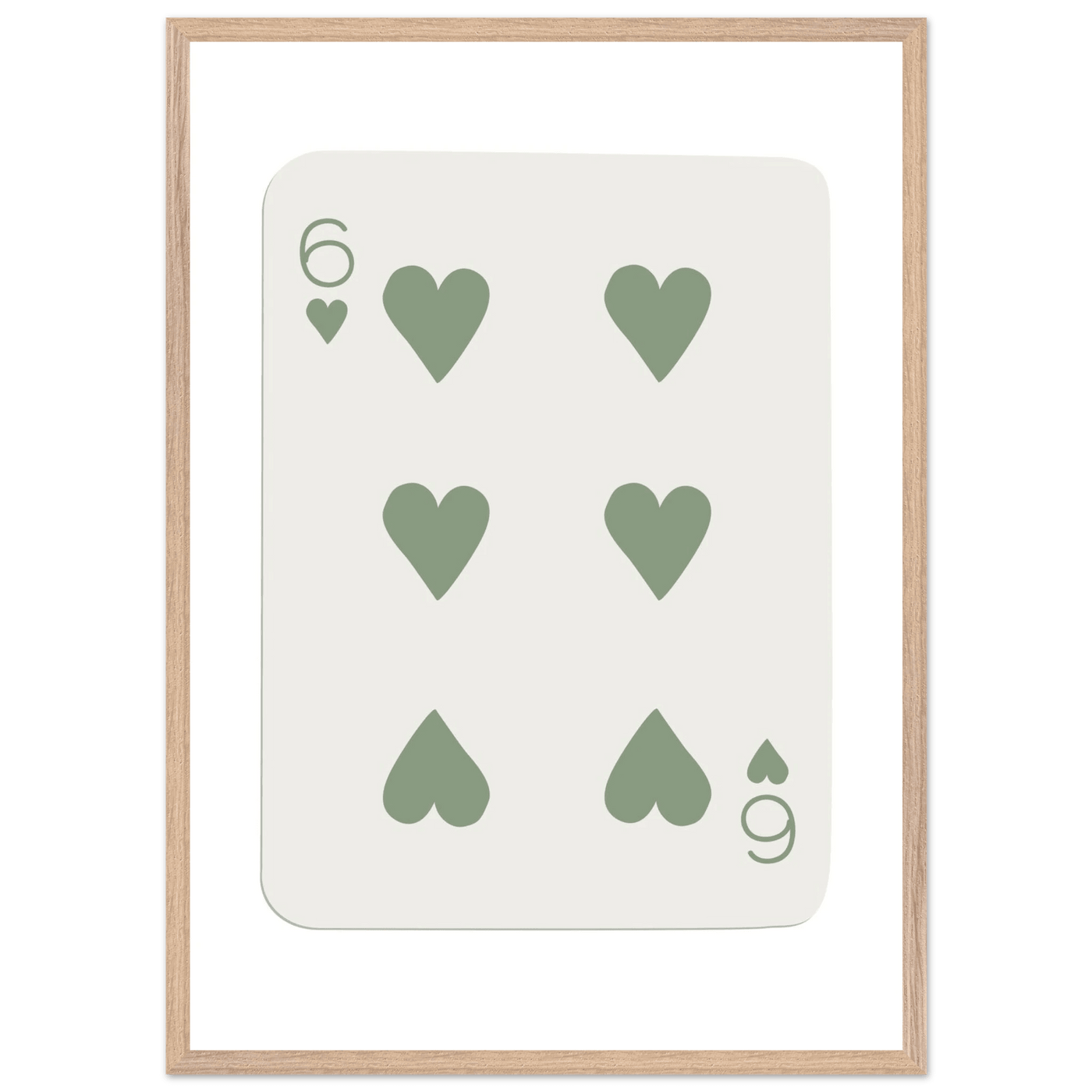 Minimalist Six of Hearts Poker Card Print - Mounted & Framed Art in Eco-Friendly Wood, Choose Your Size & Frame - Vibrantwalls
