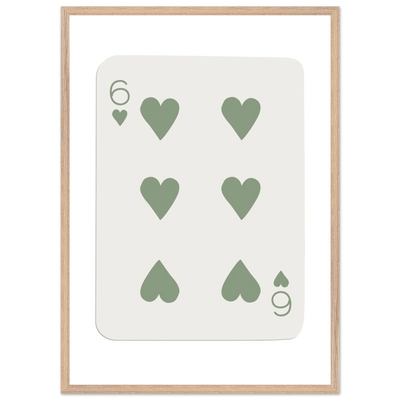 Minimalist Six of Hearts Poker Card Print - Mounted & Framed Art in Eco-Friendly Wood, Choose Your Size & Frame - Vibrantwalls
