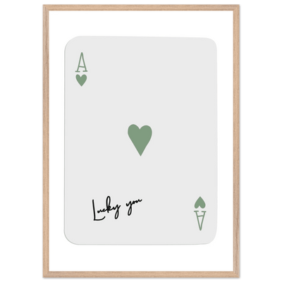 Lucky You Ace of Hearts Poker Card Print - Mounted Framed Poster Art, Eco-Friendly Wood Frame - Vibrantwalls