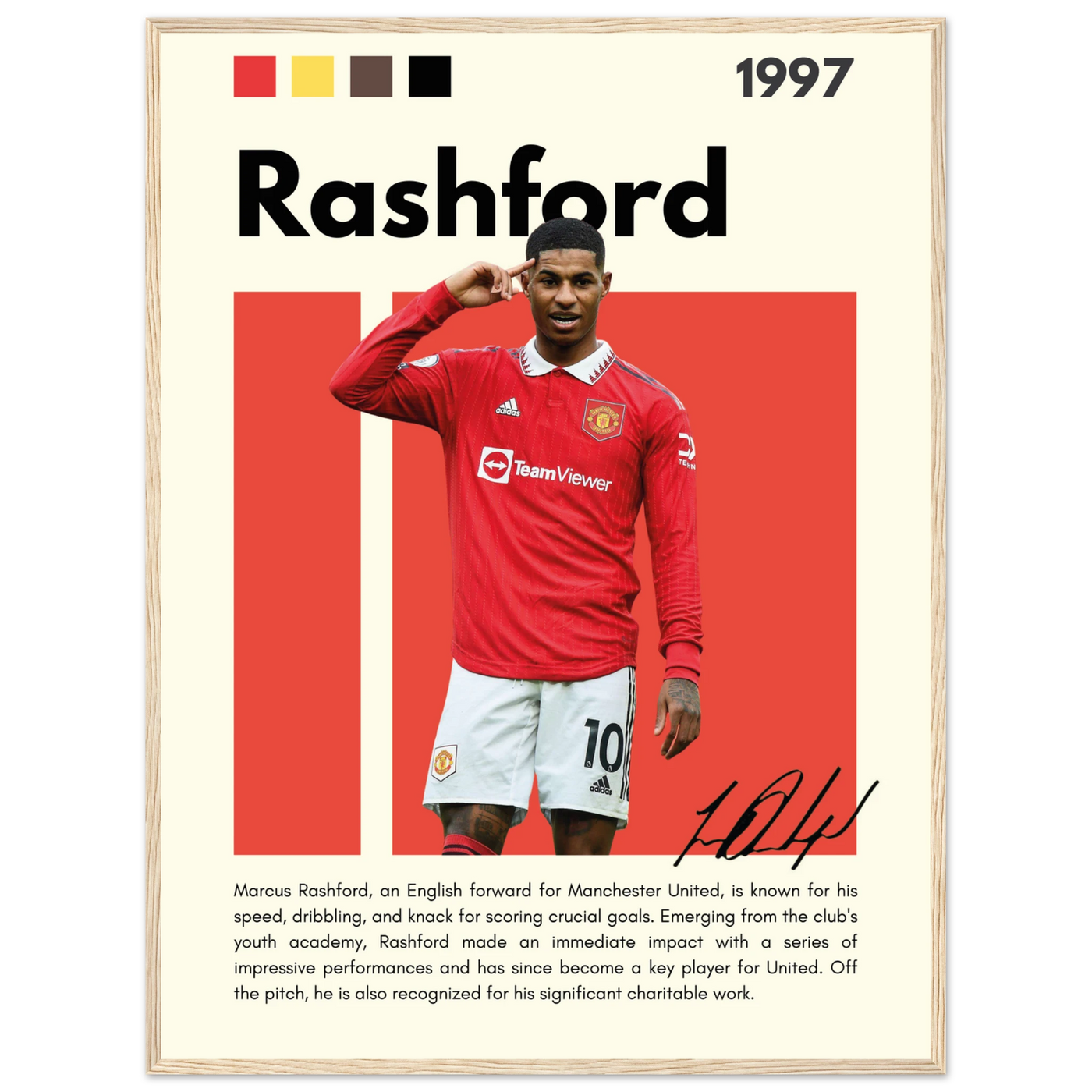Marcus Rashford Manchester United Soccer Framed Poster – Iconic Red Devil Art Print 60x80 cm 24x32″ Wood frame Vibrantwalls