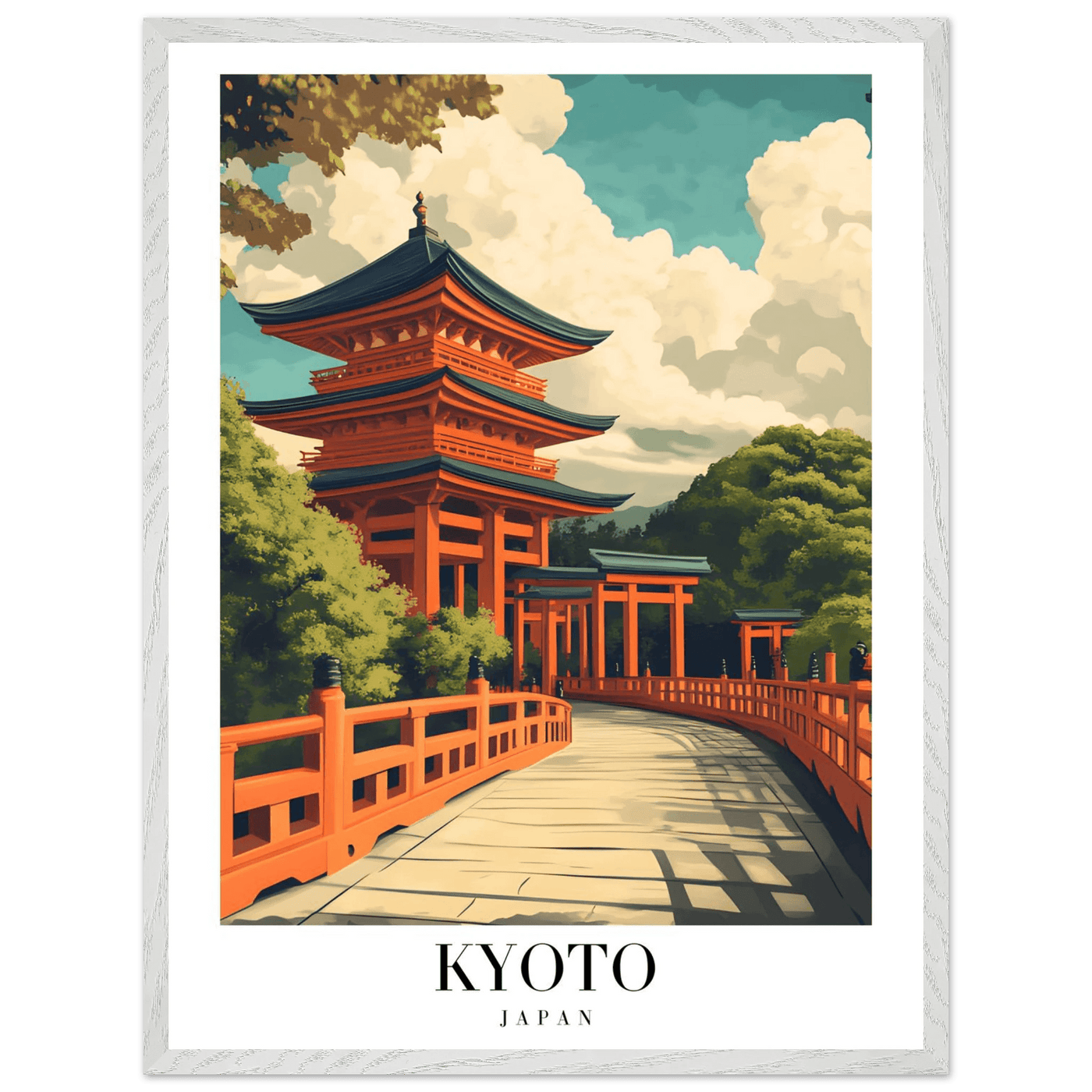 Kyoto Japan Pagoda Framed Poster – Japanese Temple Wall Art in Vibrant Orange with Wooden Frame - Vibrantwalls