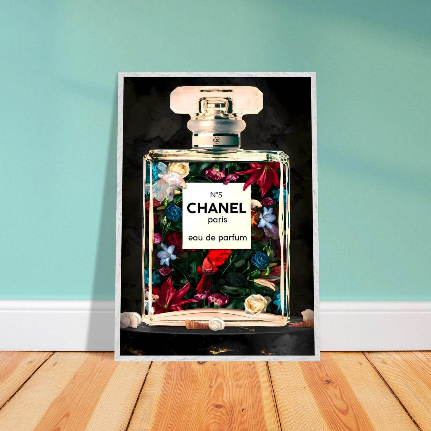 Chanel No. 5 Floral Fantasy Framed Art Print: A Timeless Blend of Iconic Fragrance and Vibrant Botanicals - Vibrantwalls