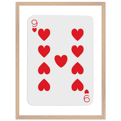 Bold Nine of Hearts Poker Card Print - Eco-Friendly Framed Poster Art in Your Choice of Frame & Size - Vibrantwalls