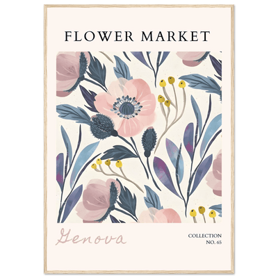 Flower Market 'Genova' Framed Poster – Blush & Indigo Floral Art Print | Ready-to-Hang Botanical Decor - Vibrantwalls