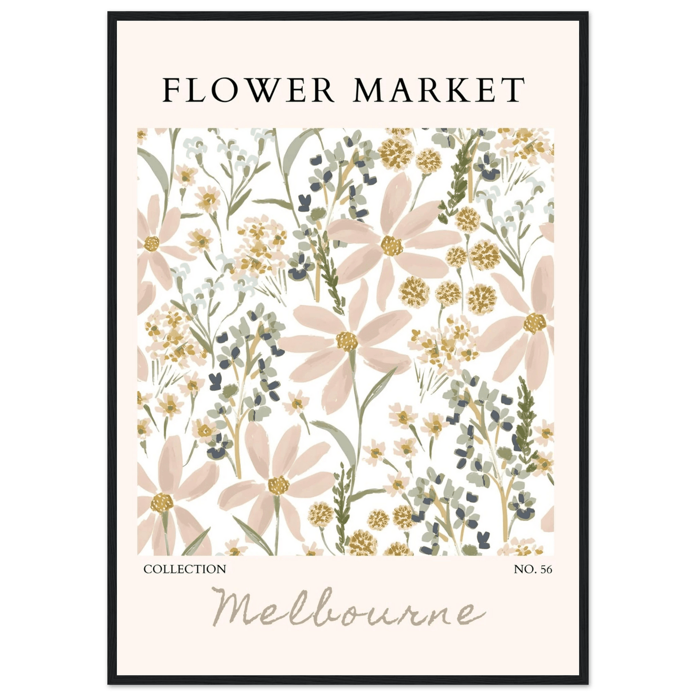 Flower Market Melbourne Framed Poster – Blush Floral & Sage Green Art Print | Ready-to-Hang Wall Decor - Vibrantwalls