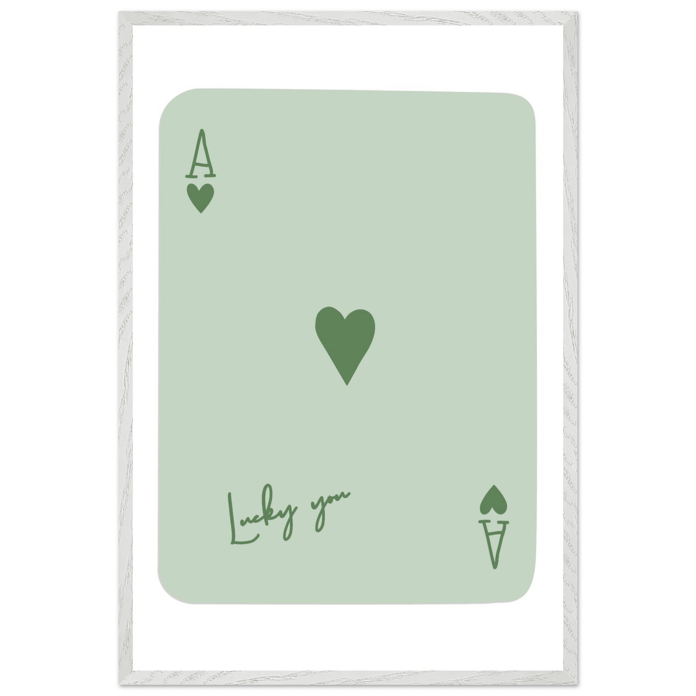 Minimalist Ace of Hearts Poker Card Print - Eco-Friendly Framed Wall Art, 'Lucky You' Design - Vibrantwalls