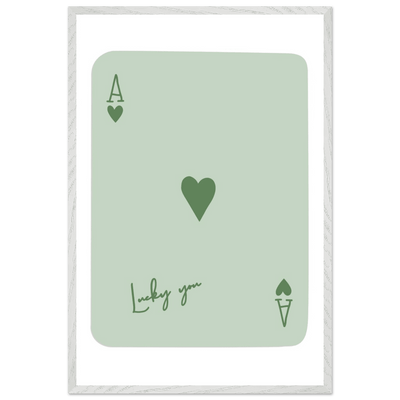 Minimalist Ace of Hearts Poker Card Print - Eco-Friendly Framed Wall Art, 'Lucky You' Design - Vibrantwalls